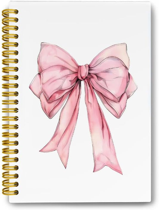 LiTiu Cute Pink Bow Preppy Notebook Journal, Cute Spiral Journaling Notebooks for School Teen Girls, Coquette Preppy Spiral Campus Notebook 80 Sheets 5.8x8.3