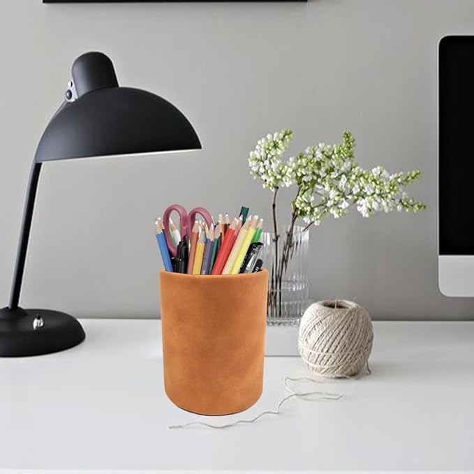 Pen Pencil Holder Cup Container Leather Desk Organizer Stand Decor Brush Scissor Holder Decoration Office Desk Home School