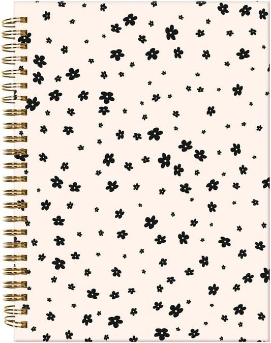 Spiral Journal Notebook,A5 Hardcover Lined Journals for Women Girl 6 x 8.3 in,120 Pages Thick Paper,Cute College Ruled Writing Notebook for Gifts Office Work School(Beige Flower)