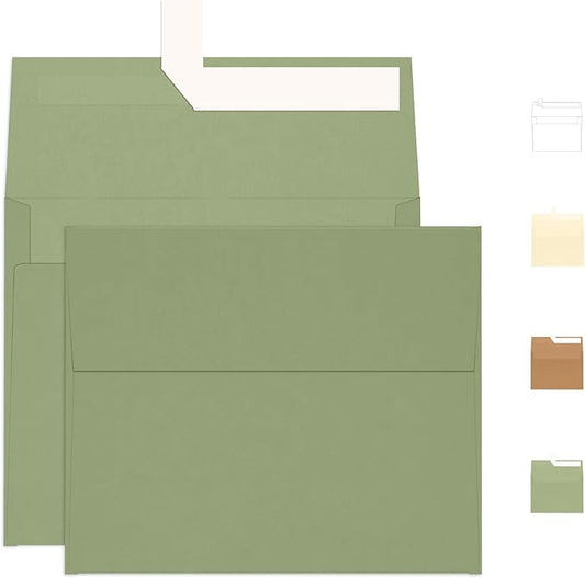 100 Pack A2 Sage Green Envelopes, Goefun 4.375 x 5.75 Greeting Card Envelopes 120 GSM, Self Seal Printable for 4.25 x 5.5 Cards, Photos, Invitations, Weddings, Graduation, Baby Shower