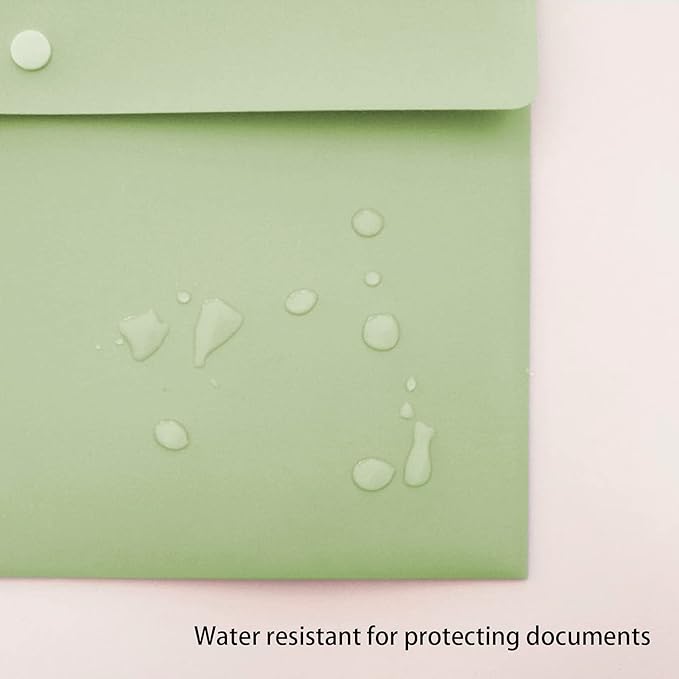 VANRA Poly File Folders Letter Size File Jackets Organizer Plastic Envelope A4 Flat Document Holder with Snap Button Closure (Pastel Green, Pack of 5)