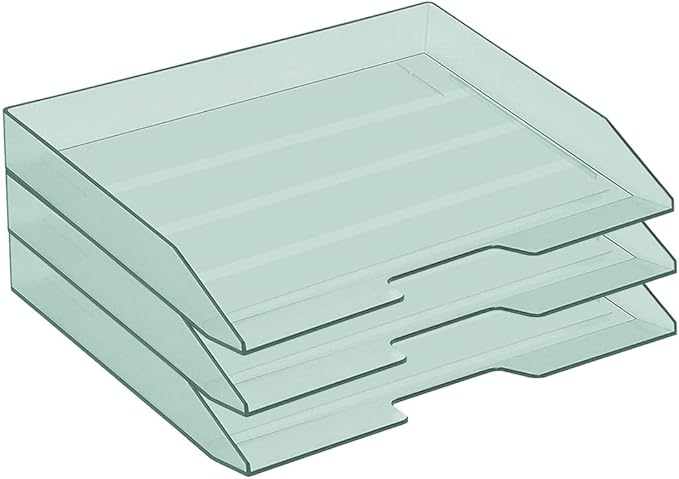 Acrimet Stackable Letter Tray 3 Tier Side Load, Plastic, Desktop File Organizer (Clear Green Color)