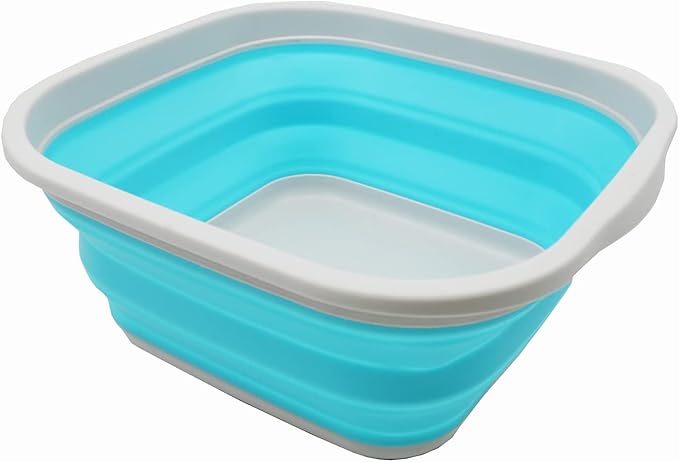 SAMMART 5.5L (1.4 Gallons) Collapsible Tub - Foldable Dish Tub - Portable Washing Basin - Space Saving Plastic Washtub (Grey/Cyanine, 1)