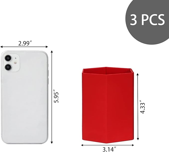 HUAPRINT Pen Holder,Red Pencil Holder for desk,3 Pack Cardboard Pen Organizer Desk,Pencil Cup for Office Home School Kids,3.14x3.14x4.33 inch