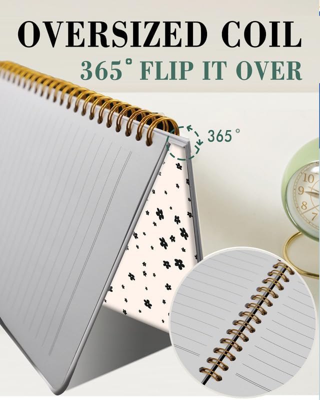 Spiral Journal Notebook,A5 Hardcover Lined Journals for Women Girl 6 x 8.3 in,120 Pages Thick Paper,Cute College Ruled Writing Notebook for Gifts Office Work School(Beige Flower)