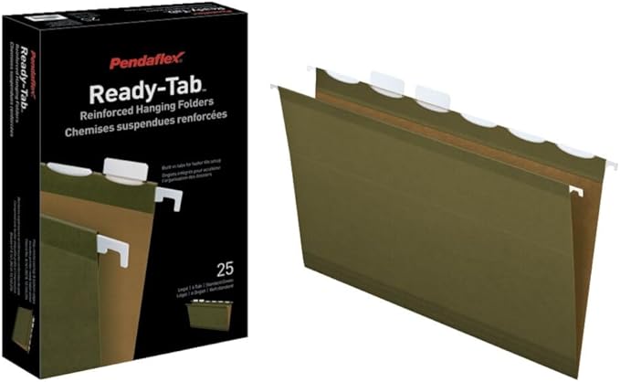 Pendaflex Ready-Tab Reinforced Hanging File Folders, Legal Size, Standard Green, 6 Tab, 25/BX (42591)