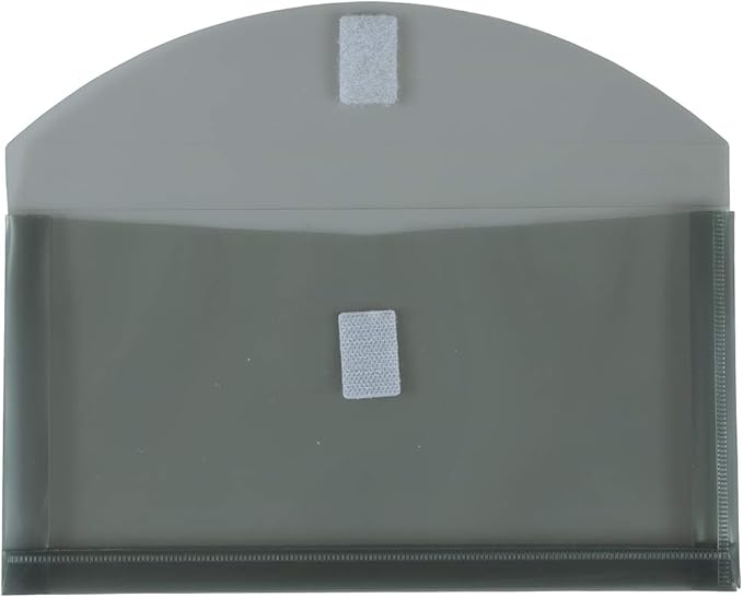 JAM PAPER Plastic Expansion Envelopes with Hook & Loop Closure - #10 Booklet Wallet - 5 1/4 x 10 with 1 Inch Expansion - Smoke Grey - 12/Pack