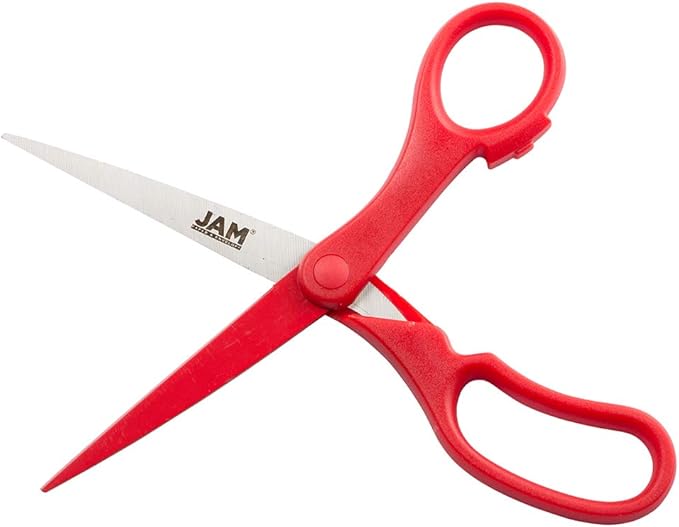 JAM PAPER Multi-Purpose Precision Scissors - 8 Inch - Red - Ergonomic Handle & Stainless Steel Blades - Sold Individually