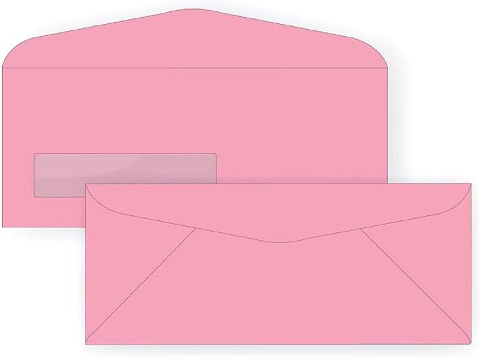Limited Papers (TM) Regular Mailing And Business Envelopes, Left Hand Window, No. 10 (4.8 x 9.5 Inch), Gummed seal, 24 Pound, Variety of Colors And Quantities. (Pink, 500)