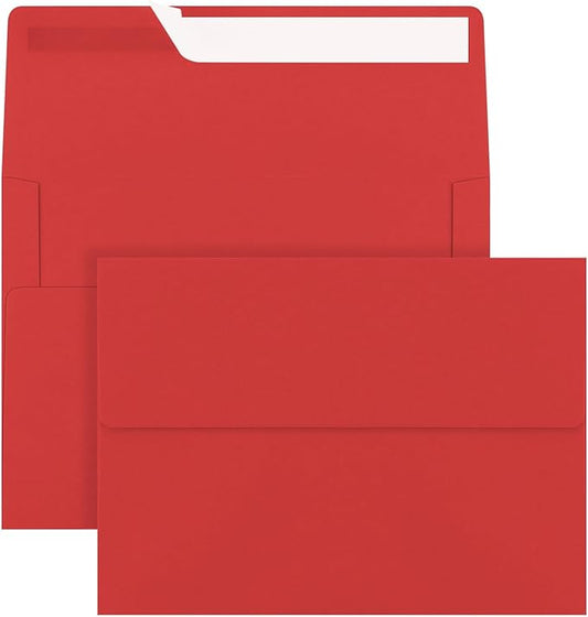 50 Pack 5x7 Envelopes, A7 Red Envelopes Self Seal, Printable Envelopes for Invitation, Baby Shower, Birthday Party, Wedding, Postcards, Mailing, Greeting Cards