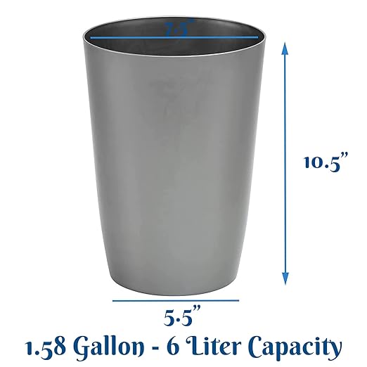Mini Waste Basket - Durable Small Plastic Garbage Trash Can Bin - Lidless Open-Top Rectangular Slim Profile for Compact Spaces - Suitable for Home, Bathroom, Office, Bedroom & More, Silver Brushed