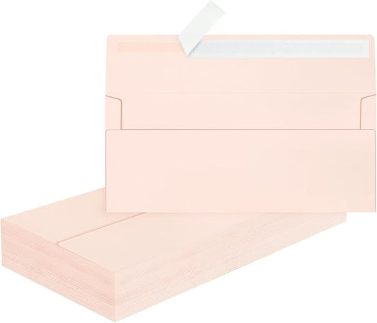 50 Pcs Light Pink #10 Business Envelopes, Self Seal Standard Envelopes, Windowless Business Mailing Envelopes for Office, Checks, Letters, Invoices, Statements, Wedding, 4-1/8 x 9-1/2 inch