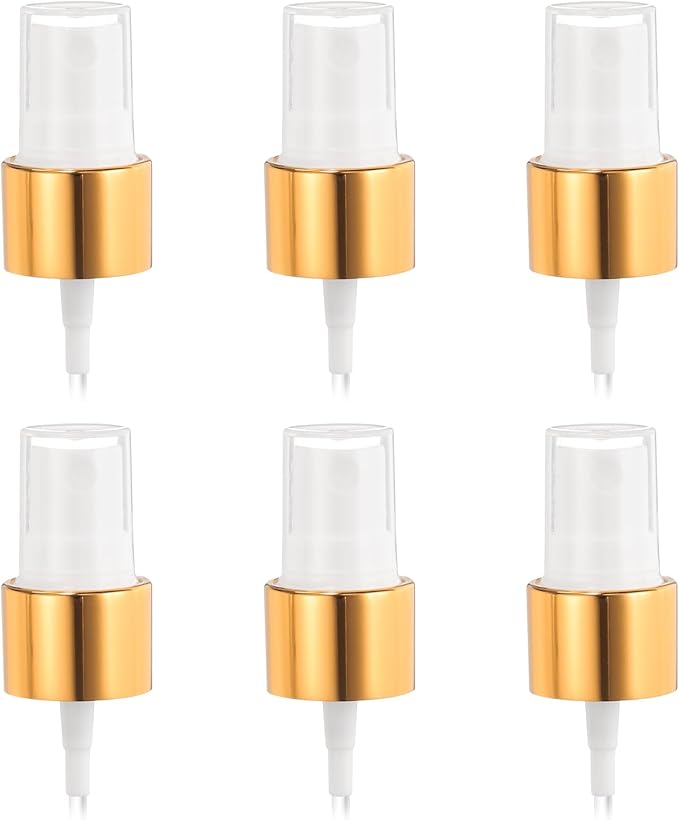 uxcell 6 Pcs Gold White Spray Top, 20/410 Fine Mist Sprayer Reusable Replacement Spray Bottle Pump Plastic Top for Cosmetic Perfume and Body Sprays Bottle