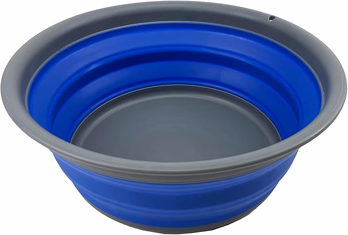 SAMMART 7.5L (1.98 Gallon) Collapsible Tub - Foldable Dish Tub - Portable Washing Basin - Space Saving Plastic Washtub (Grey/Purplish Blue)