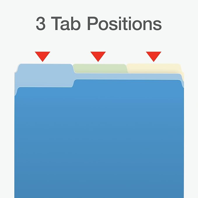 Pendaflex File Folders, Two-Tone Assorted Colors, Letter Size, 1/3 Cut Tabs, Office Organization, Box of 100 Folders (1006535)