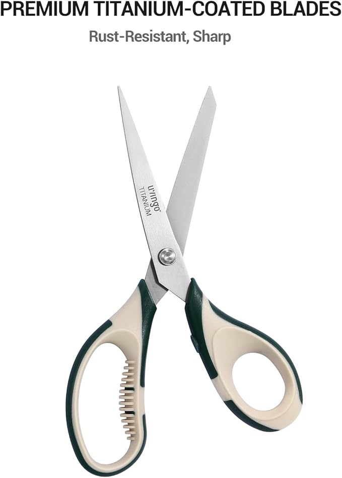 LIVINGO 3 Pack Office Scissors All Purpose – Titanium Coated Blades, Ergonomic Colorful Handles, Sharp Heavy Duty Shears for Home, Office, and Craft Use