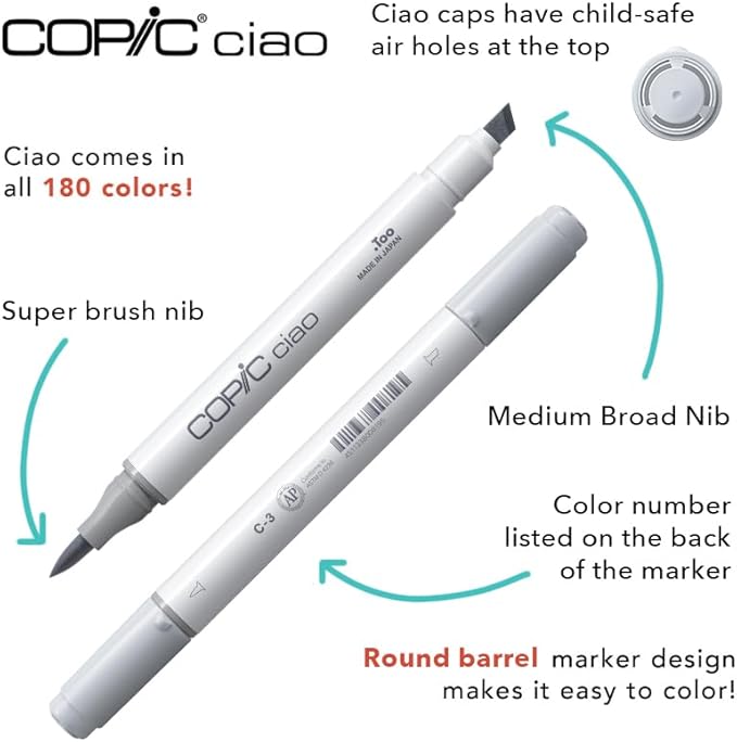 Copic Ciao Illustration Mini Cool Set, 5 Alcohol-markers + 1 Multiliner drawing pen