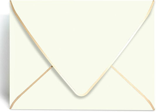 A7 Ivoy Envelopes 5 x 7 With Gold Border,- 50 Pack,For 5x7 Cards| Quick Self Seal| Perfect for Weddings, Invitations, Photos, Graduation, Baby Shower| Thick Luxury paper|5.25 x 7.25 Inches (Ivory)