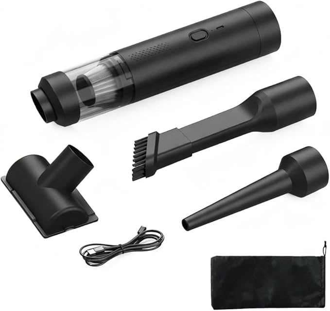 Dexmary 4-in-1 Cordless Handheld Vacuum, 19000Pa High Suction with Blowing & Inflating, Multi-Functional Car Vacuum Portable for for Pet Hair, Quick Type-C Charging Black
