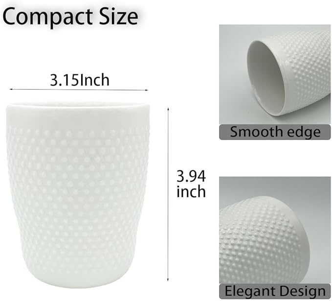 Vintage Ceramic Pen Holder for Desk Cute, White Desk Organizer, Round Pencil Cup for Office Home, Makeup Brush Holder as a Gift for Kids, Girls, Women