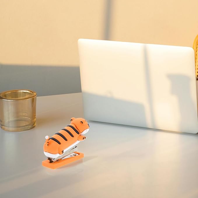 DOITOOL Small Stapler ： Portable Cute Cartoon Mini Tiger Stapler Adorable Handheld Book Stapling Tool for Students and Office Use Lightweight Creative Design for and Fun Desk Accessory