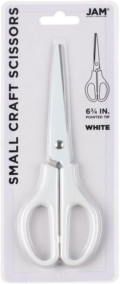JAM PAPER Arts & Crafts Scissors - 6 3/4 Inch - White - Ergonomic Handle & Stainless Steel Pointed Tip Blades - Sold Individually