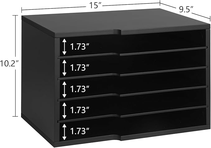 LAPTAIN Desktop File Sorter with 4 Adjustable Shelves for Home and Office, Paper Letter Tray Organizer Wall Mount, Black