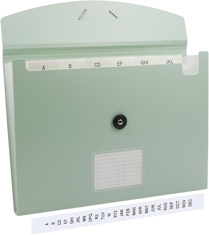 Green Expandable File Folders, Expanding Receipt Organizer, Accordion Folder File Folders, Important Document Organizer, Accordion Folder for Office/School