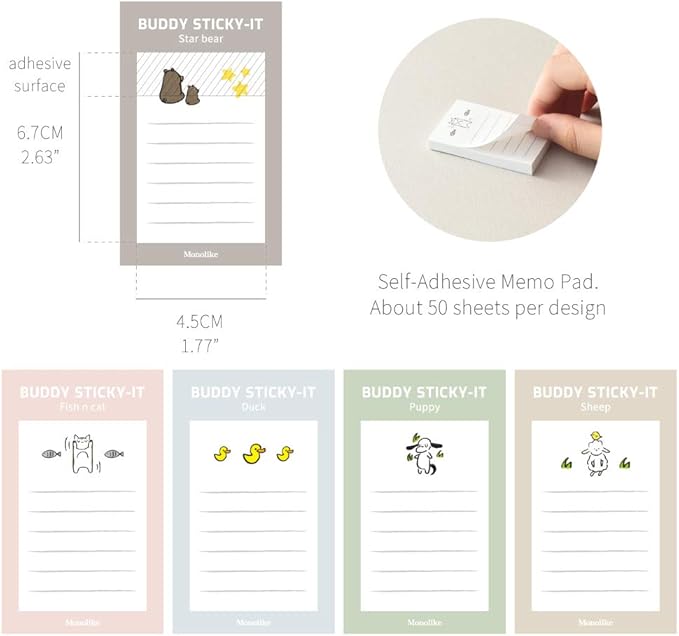 Monolike Buddy Ver.1 Sticky-it - 5p Set Self-Adhesive Memo Pad 50 Sheets
