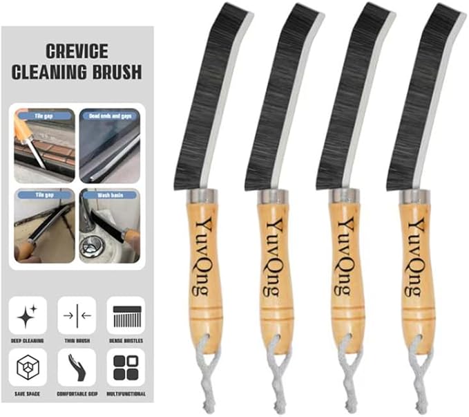YuvQng 4-piece set Crevice Cleaning Brush - Multifunctional Hard Bristle Cleaning Brush for Bathroom, Kitchen, Car, Window, Faucet, Toilet & Grout - Durable Household Cleaning Tools Essentials (Black)
