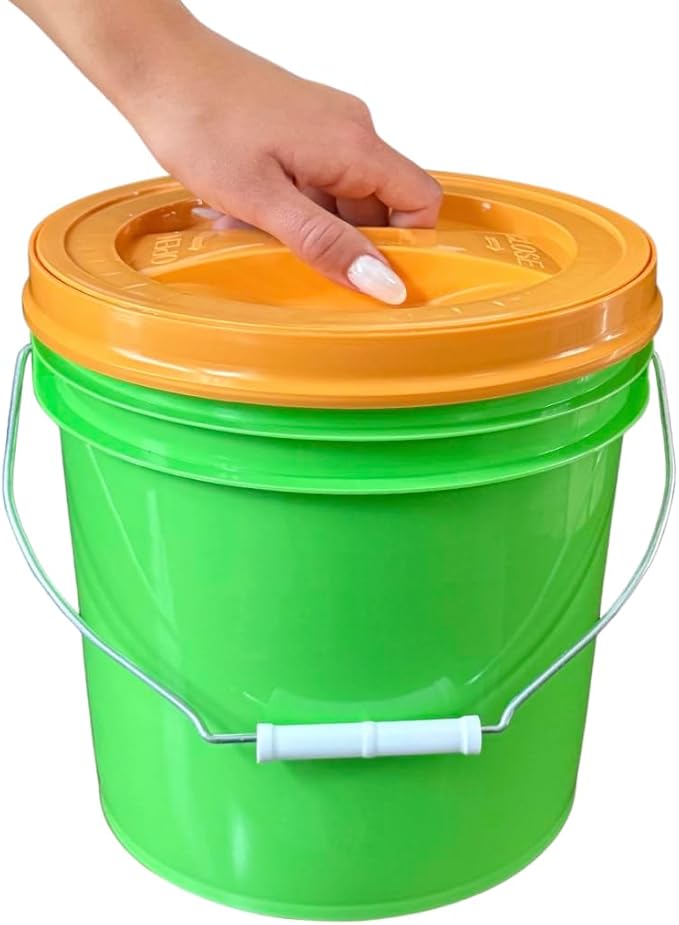 House Naturals 2 Gallon Food Grade - BPA Free Made in USA Buckets Lime Color pails with Screw On Gasket Lids (4, Lime - Orange lids)