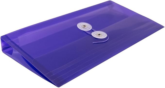 JAM PAPER Plastic Envelopes with Button & String Tie Closure - #10 Business Booklet - 5 1/4 x 10 - Purple - 12/Pack