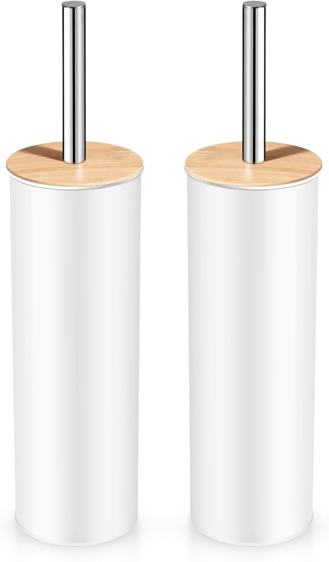 ODJSY Compact Toilet Brush and Holder 2 Pack,SetStainless Steel Handle Toilet Brush,Deep Cleaning,Durable Nylon bristles,Splash-Proof Design(White&Black)