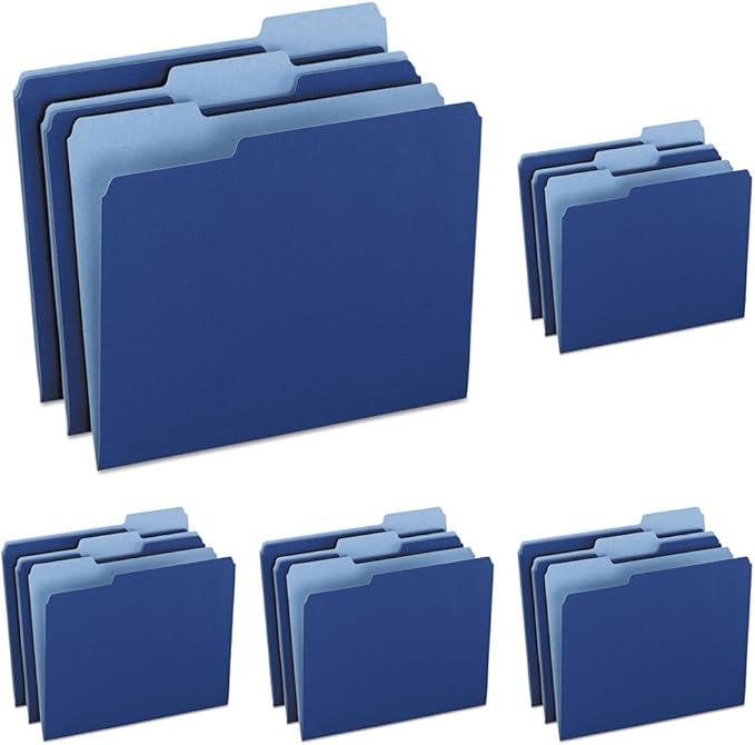 Pendaflex Two-Tone Color File Folders, Letter Size, 1/3 Cut, Navy, 100 Per Box (152 1/3 NAV)| (Pack of 5)