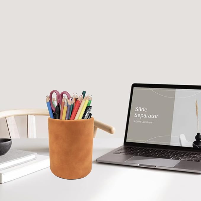 Pen Pencil Holder Cup Container Leather Desk Organizer Stand Decor Brush Scissor Holder Decoration Office Desk Home School