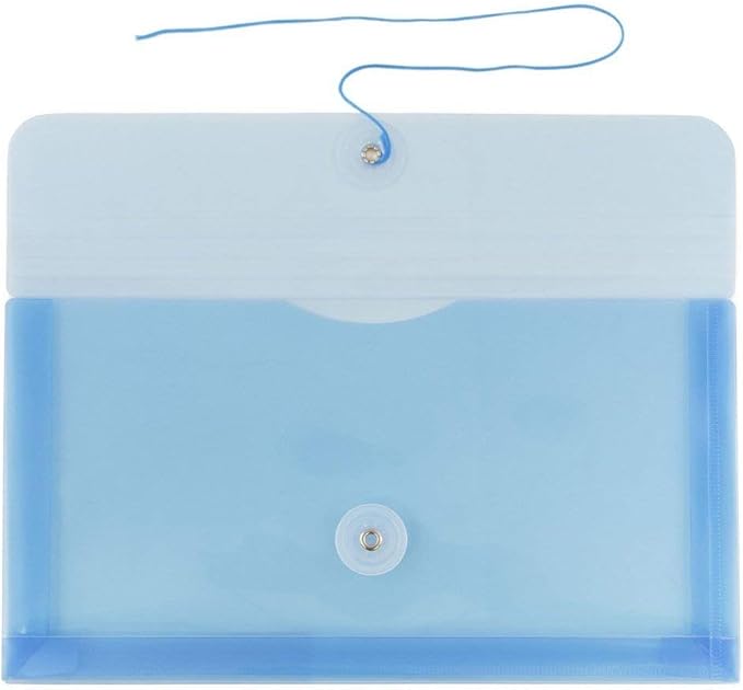 JAM PAPER Plastic Envelopes with Button & String Tie Closure - #10 Business Booklet - 5 1/4 x 10 - Blue - 12/Pack