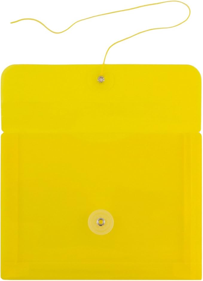 JAM PAPER Plastic Envelopes with Button & String Tie Closure - Index Size - 5 1/2 x 7 1/2 - Yellow - 12/Pack