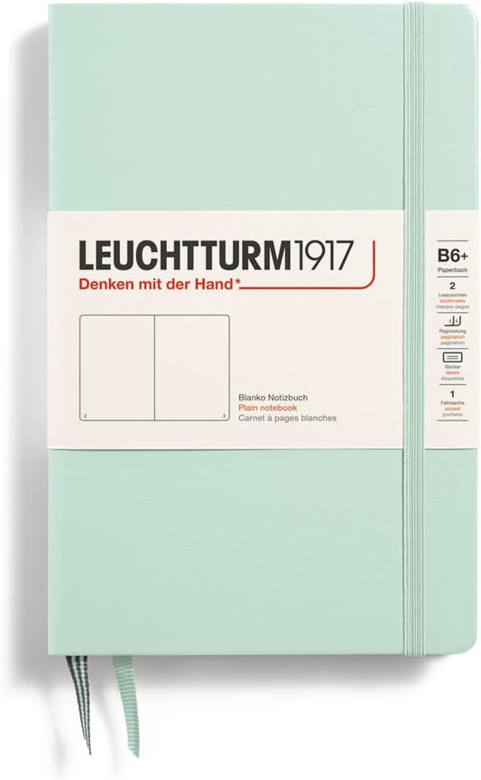 LEUCHTTURM1917 - Notebook Hardcover Paperback B6+ - 219 Numbered Pages for Writing and Journaling (Mint Green, Plain)