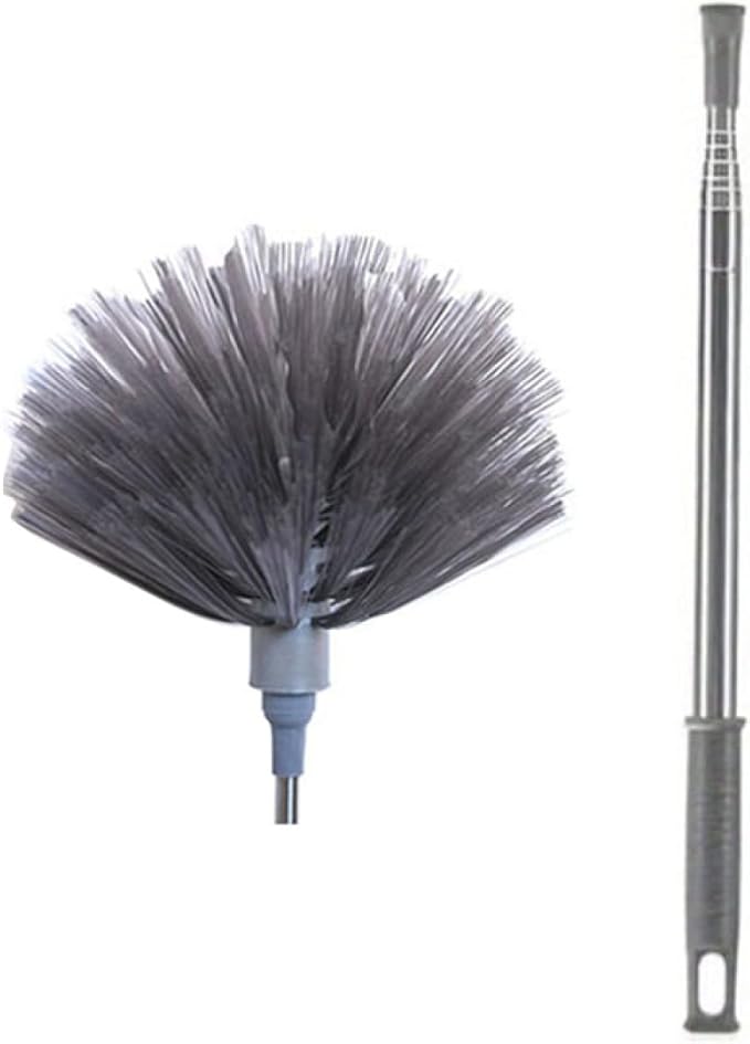 TopHomer Fiber Feather Duster with Stainless Steel Extendable Pole, Ceiling Fan Cleaner for Cobwebs High Ceiling Fan, Interior Roof, Wet & Dry Use (Model E)
