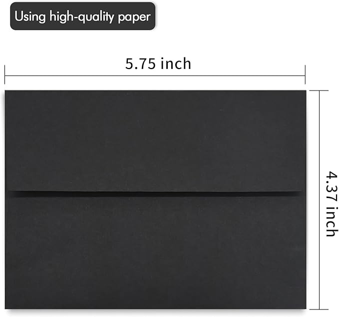 100 Pack A2 Black Envelopes Self Sealing Adhesive Perfect for Weddings, RSVP, Invitations, Baby Shower,Greeting Cards,Announcements, Thank You Notes| A2(4.375 x5.75 Inches)
