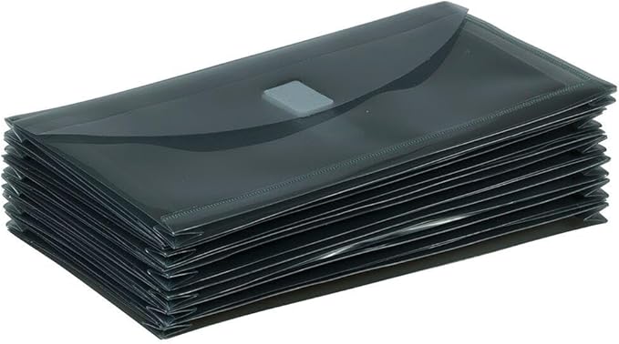 JAM PAPER Plastic Expansion Envelopes with Hook & Loop Closure - #10 Booklet Wallet - 5 1/4 x 10 with 1 Inch Expansion - Smoke Grey - 3/Pack