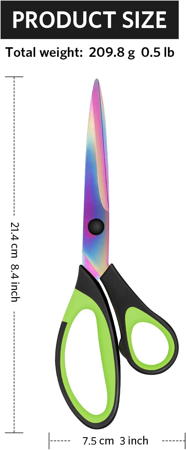 Sewing Scissors, Sharp Titanium Coating Blades, Soft Grip Handle, Multi-Purpose Scissors Set of 3 Suitable for Families, Office, and School Use, Blue Black, Purple Pink and Green Black