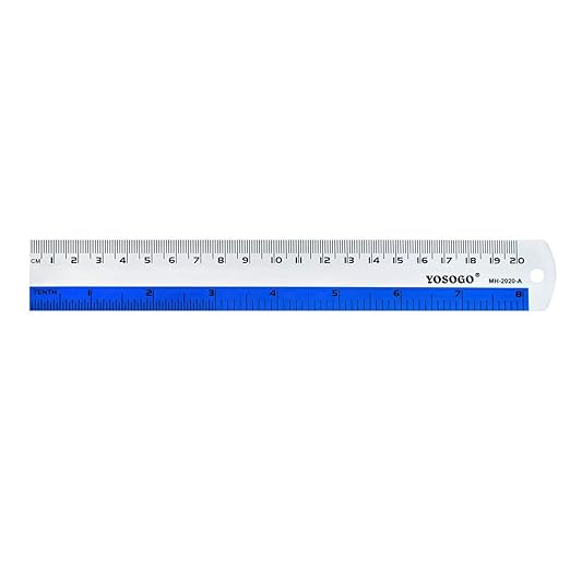 8 Inch / 20 cm Assorted Color Aluminum Ruler in Inch and CM Scale with Hanging Hole | Pack of 6