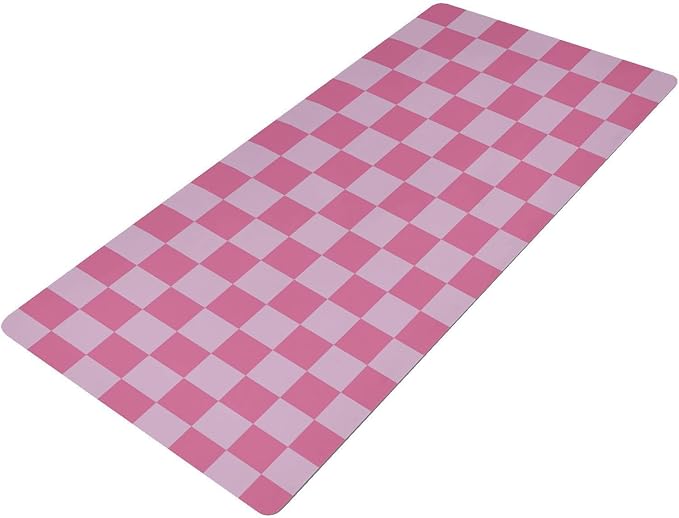 Mouse Pad Desk Mat Leather Desk Pad Large Gaming Desk Cover Protector Mat for Keyboard Computer Laptop Office Waterproof 35.4 x 16.5 Inch Checkered Pink