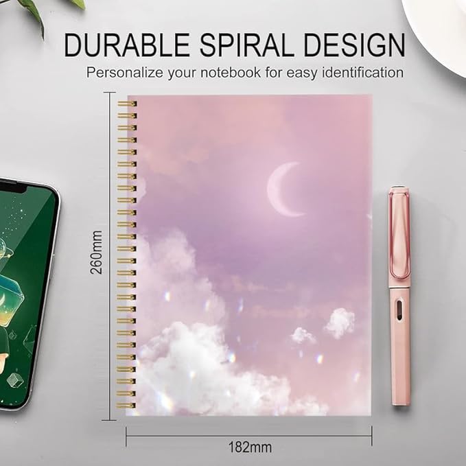 Spiral Journal Notebook for Women,A5 College Ruled Notebooks 6"x 8.4", 120 Pages (60 Sheets) Lined Journal with Premium Thick Paper,Perfect for School Office Home(Watercolor Clouds Sky)