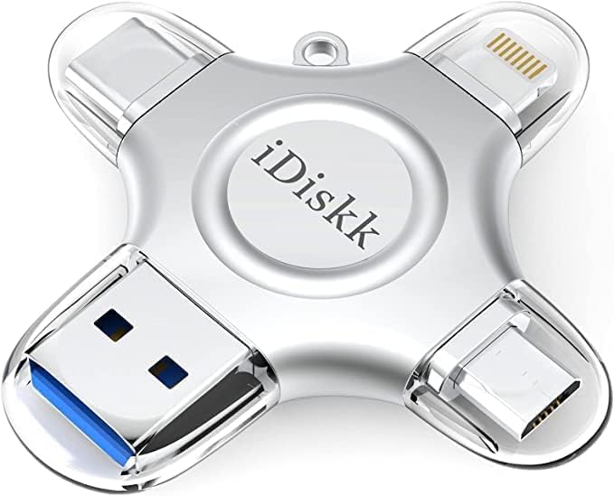 MFi Certified iDiskk 128GB Flash Drive for iPhone 17 16 iPad USB 3.0 Lightning Drive 4 in 1 Multi Functional External Storage for iOS and Android Samsung Phones Type c Devices and MacBook Photo Drive