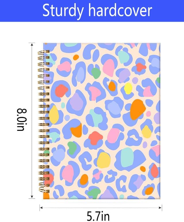 Spiral Journal Notebook,A5 Hardcover Lined Journals for Women Girl 6 x 8.3 in,120 Pages Thick Paper,Cute College Ruled Writing Notebook for Gifts Office Work School(Animal Skin Rainbow Leopard)