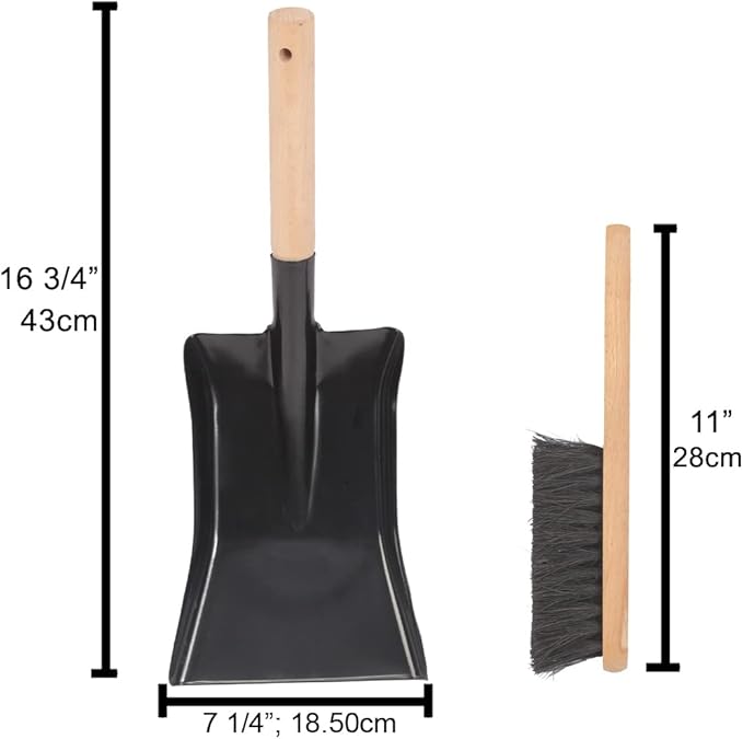 Aboniris Coal Shovel and Hearth Brush Set Made of Natural Wood and Coco Bristles, Hearth Tidy Set, Fireplace Shovel and Brush, Fireplace Tool Set, Metal Brush Pan Set, Fireplace Tools, Firepit Tools