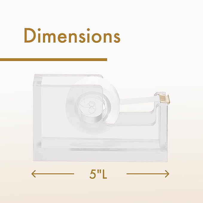 OfficeGoods Acrylic Tape Dispenser – Modern Desk Organizer for Office Supplies – Heavy Duty Refillable Tape Holder for Home and School Crafting – Stylish Desktop Accessory for Gift Wrapping, Gold
