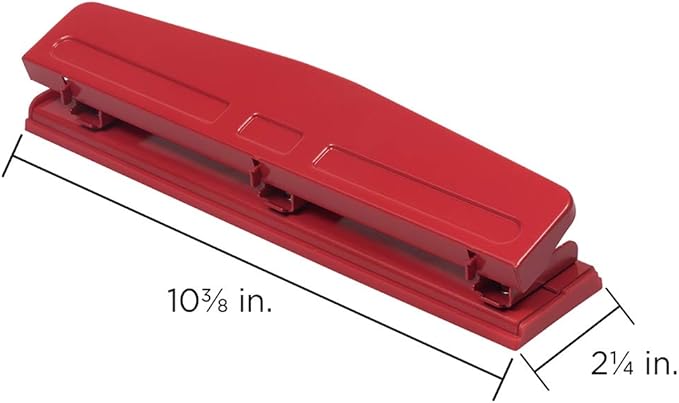 JAM PAPER Metal 3 Hole Punch - Red - 10 Sheet Capacity - Hole Puncher Sold Individually